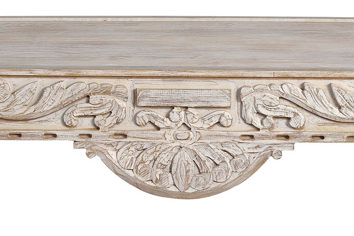 GINER Y COLOMER Table basse en bois de manguier sculptée à la main, style rustique élégant, finition blanc vieilli, 110 x 60 x 46 cm
